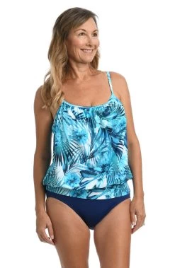 Indigo Palms Blouson Tankini Top *FINAL SALE* -Best Swimwear Shop MM2AB61 BLU F 2