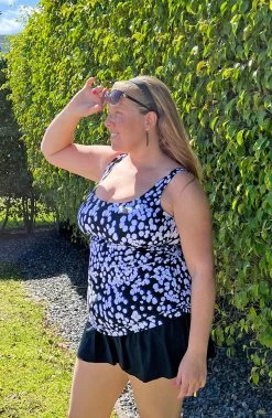 Tropical Rain Adjustable Tank Swim Dress One Piece -Best Swimwear Shop MM2AV77 BLK UGC 1