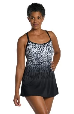 Ombre Animal Scoop Neck Swim Dress One Piece - FINAL SALE