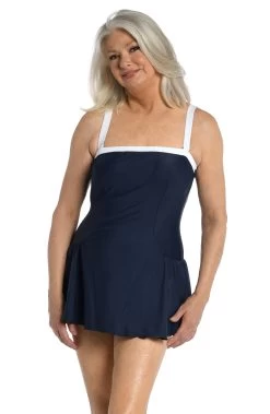 Solid Bandeau Princess Seam Swim Dress One Piece -Best Swimwear Shop MM3C442 IND F 1