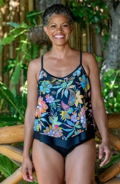 Tulum Tiki Floral Flutter Hem Tankini Top - FINAL SALE -Best Swimwear Shop MM3C607 BLK Shot 53 Shot 53 000 Web