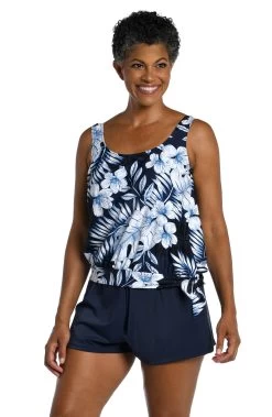 Moonlight Tropics Banded Scoop Blouson Tankini Top