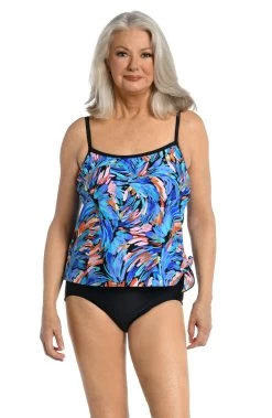 Best Swimwear Shop 26 Feathers & Flair Scoop Neck Faux Tankini One Piece - FINAL SALE
