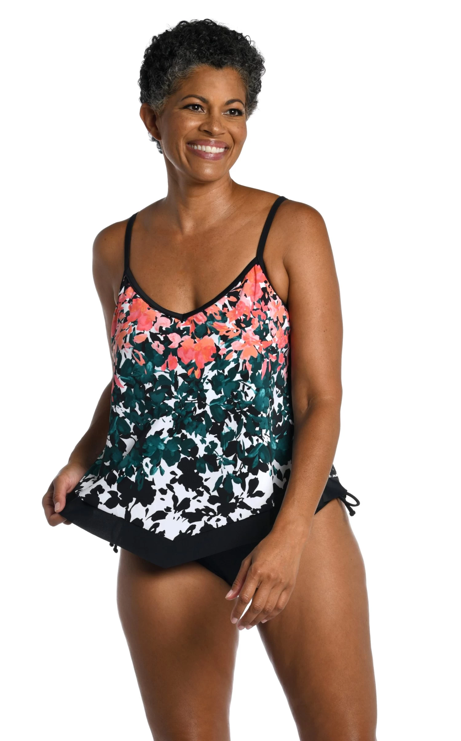 Floating Flowers Flutter Hem Tankini Top 1 Floating Flowers Flutter Hem Tankini Top