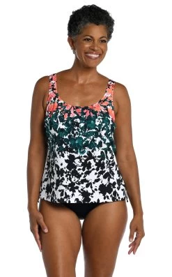 Floating Flowers Scoop Neck Tankini Top