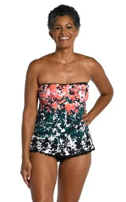 Floating Flowers Ruffled Bandeau Tankini Top -Best Swimwear Shop MM3CJ69 MLT F 2