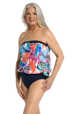 Tropical Abstraction Bandeau Blouson Tankini Top - FINAL SALE -Best Swimwear Shop MM3CM66 MLT F 2