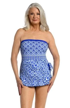 Grecian Tile Bandeau Sarong One Piece -Best Swimwear Shop MM3CN31 COB F 3