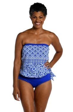 Grecian Tile Bandeau Blouson Tankini Top -Best Swimwear Shop MM3CN66 COB F 2