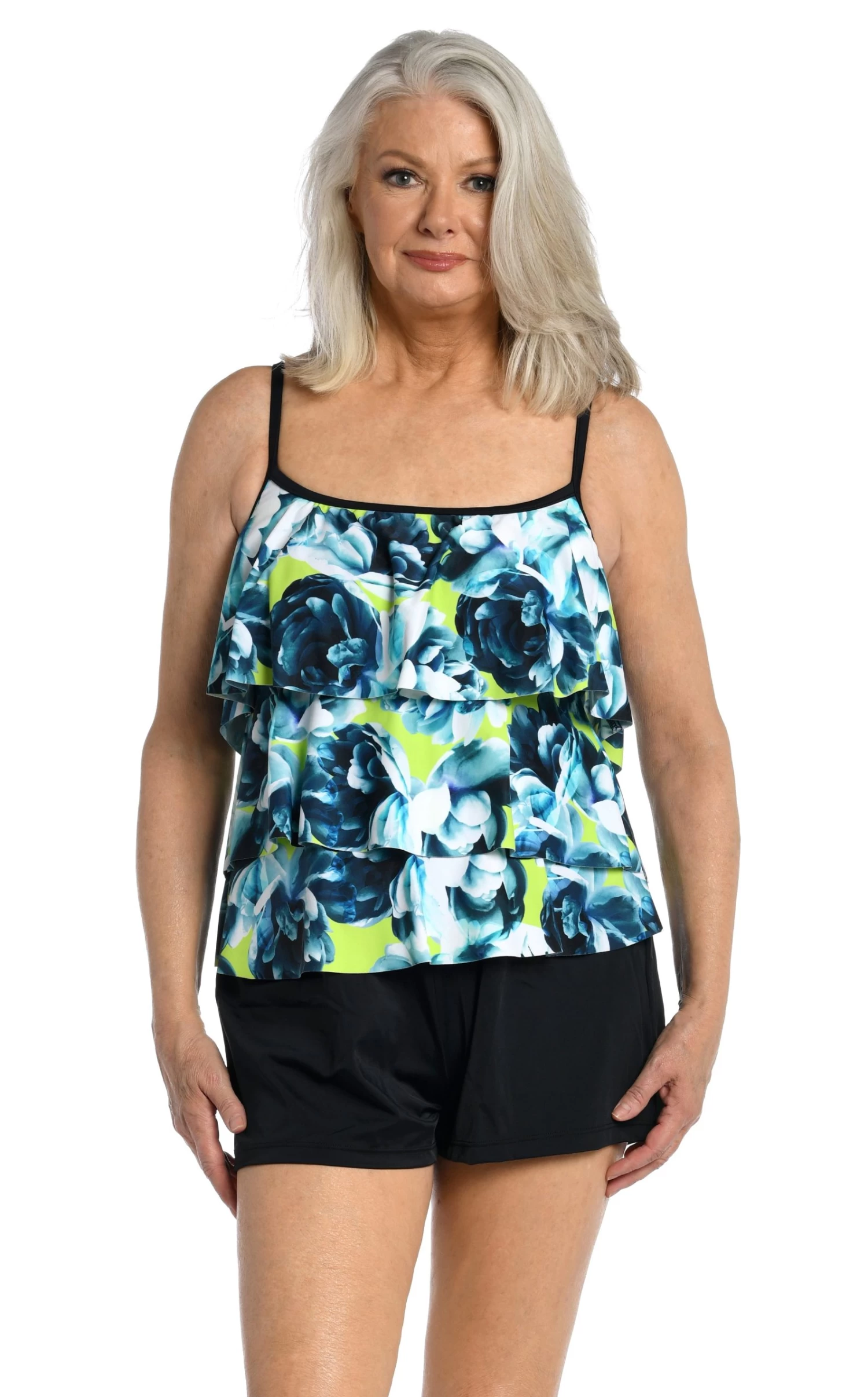 Electric Rose Triple Tiered Tankini Top - FINAL SALE 1 Electric Rose Triple Tiered Tankini Top - FINAL SALE