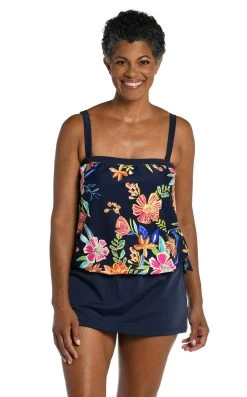 Mystic Garden Bandeau Blouson Tankini Top