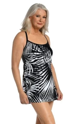Shadow Palms Scoop Neck Swim Dress One Piece - FINAL SALE