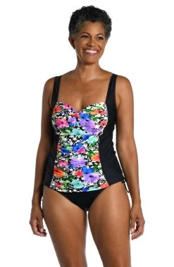 Pop Petals Over The Shoulder Shirred Tankini Top - FINAL SALE