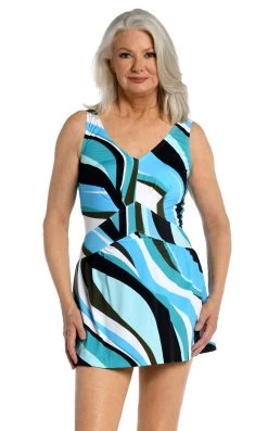 Best Swimwear Shop 40 Retro Wave Empire Swim Dress One Piece - FINAL SALE