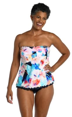 Illusion Blossoms Ruffled Bandeau Tankini Top - FINAL SALE -Best Swimwear Shop MM3CX69 MLT B 2