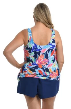 Jungle Vines Banded Scoop Blouson Tankini Top (Plus Size) *FINAL SALE* -Best Swimwear Shop MW2AJ67 MLT B 1
