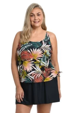 Palms And Fronds Faux Skirtini One Piece (Plus Size) *FINAL SALE*