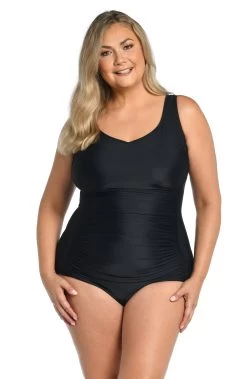 Solid Side Shirred One Piece (Plus Size)