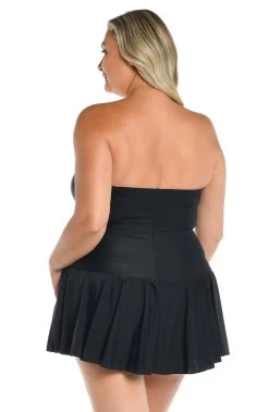 Solid Bandeau Princess Seam Swim Dress One Piece (Plus Size) -Best Swimwear Shop MW3C442 BLK B 2