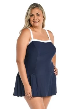 Solid Bandeau Princess Seam Swim Dress One Piece (Plus Size) -Best Swimwear Shop MW3C442 IND F 1