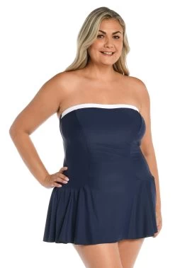 Solid Bandeau Princess Seam Swim Dress One Piece (Plus Size) -Best Swimwear Shop MW3C442 IND F 2