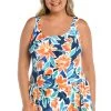 Joyful Blooms Princess Seam Swim Dress One Piece (Plus Size)