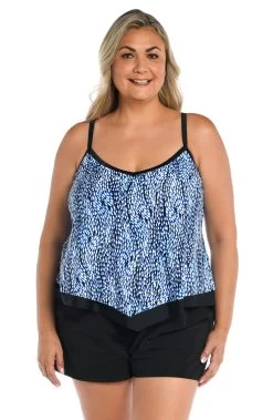 Tidal Wave Flutter Hem Tankini Top (Plus Size)