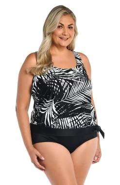 Shadow Palms Banded Scoop Blouson Tankini Top (Plus Size) - FINAL SALE