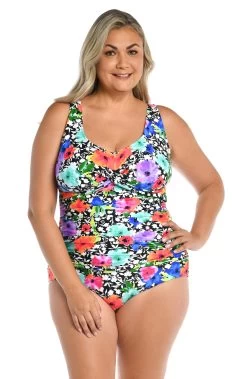 Pop Petals Twist Front One Piece (Plus Size) - FINAL SALE