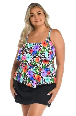 Pop Petals Two Tiered Tankini Top (Plus Size) - FINAL SALE
