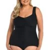 Textured Spa Shirred Front Girl Leg One Piece (Plus Size)