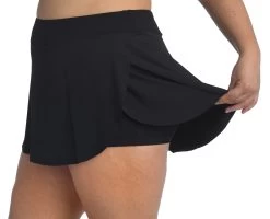 24th & Ocean Solid Petal Skort Bikini Swimsuit Bottom (Plus Size) -Best Swimwear Shop TF1G646W BLK P2 Large 59138644 fd72 4241 8030 f056c16b2916