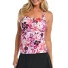 24th & Ocean Tropic Blooms D-Cup Underwire Shirred Bandeaukini Top