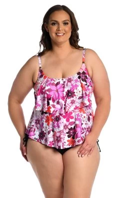 24th & Ocean Tropic Blooms Two Tiered Tankini Top -Best Swimwear Shop TF3DK88W MLT F2