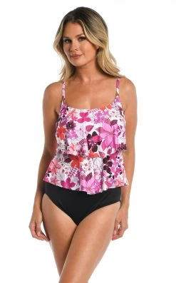 24th & Ocean Tropic Blooms Two Tiered Tankini Top