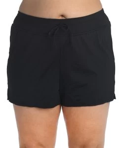 24th & Ocean Solid Front Tie Swim Short Bottom (Plus Size) -Best Swimwear Shop TF9G690W BLK F Large aea196ee e034 44fe 83f0 d787234af899