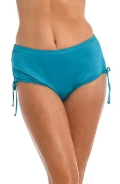 24th & Ocean Solid Mid Waist Side Tie Hipster Bikini Bottom -Best Swimwear Shop TF9G695 TEA F 1